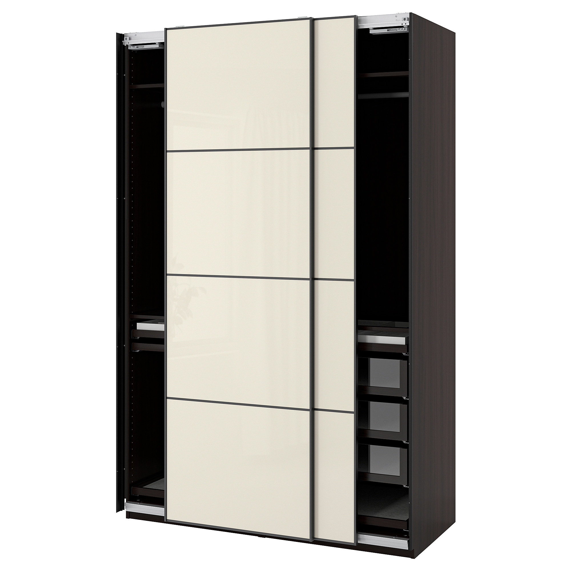 PAX/HOKKSUND wardrobe combination, blackbrown/highgloss light beige