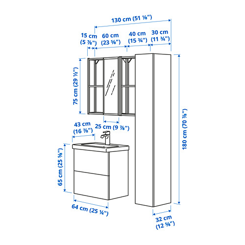 TVÄLLEN/ENHET bathroom furniture, set of 18