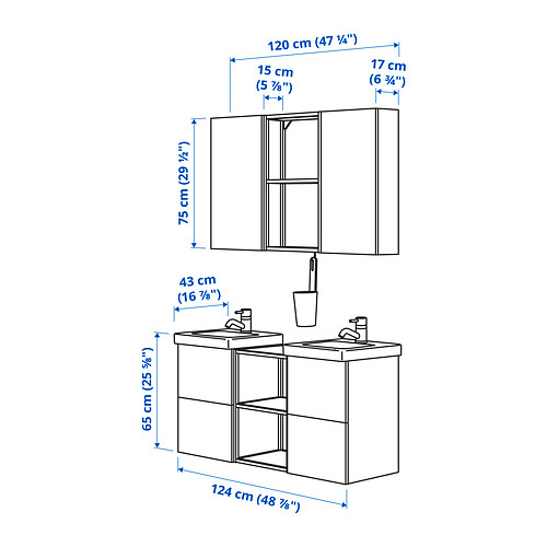 TVÄLLEN/ENHET bathroom furniture, set of 22
