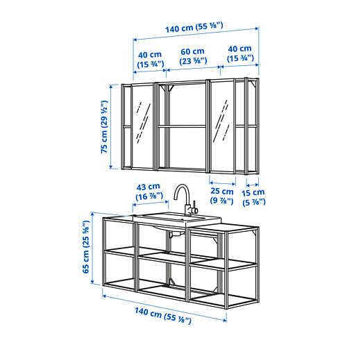 TVÄLLEN/ENHET bathroom furniture, set of 17