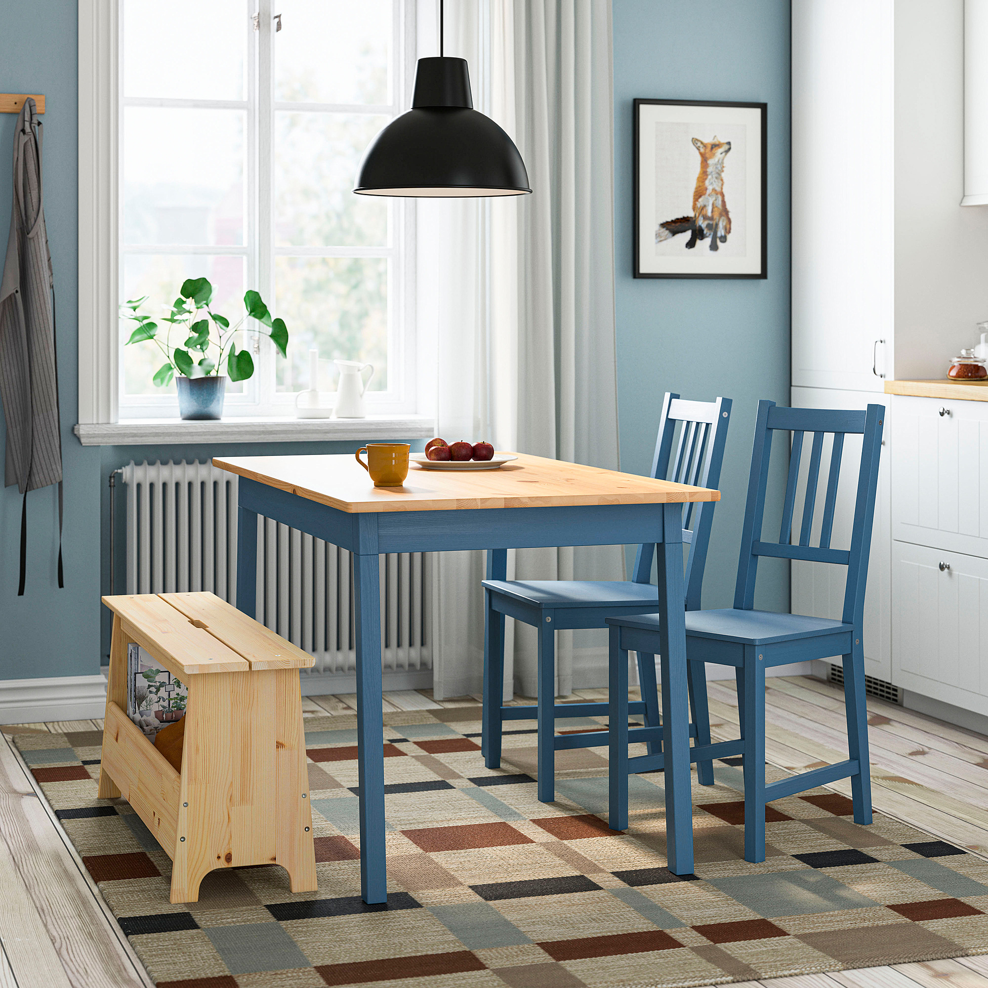 PERJOHAN/PINNTORP table with 2 chairs and bench