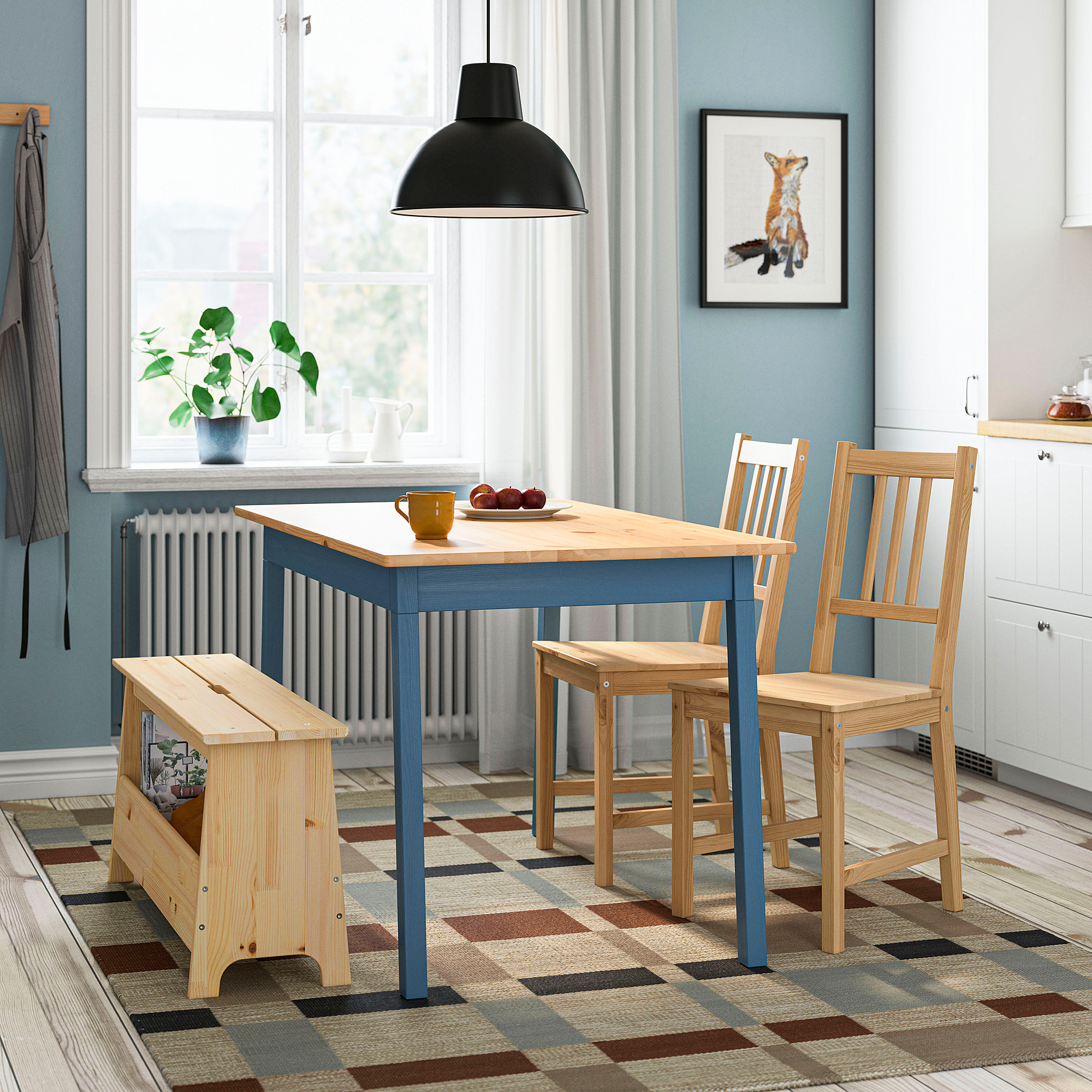 PERJOHAN/PINNTORP table with 2 chairs and bench