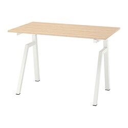 TROTTEN - 升降式書檯, 電動梣木紋/白色, 120x70 厘米| IKEA 香港及澳門