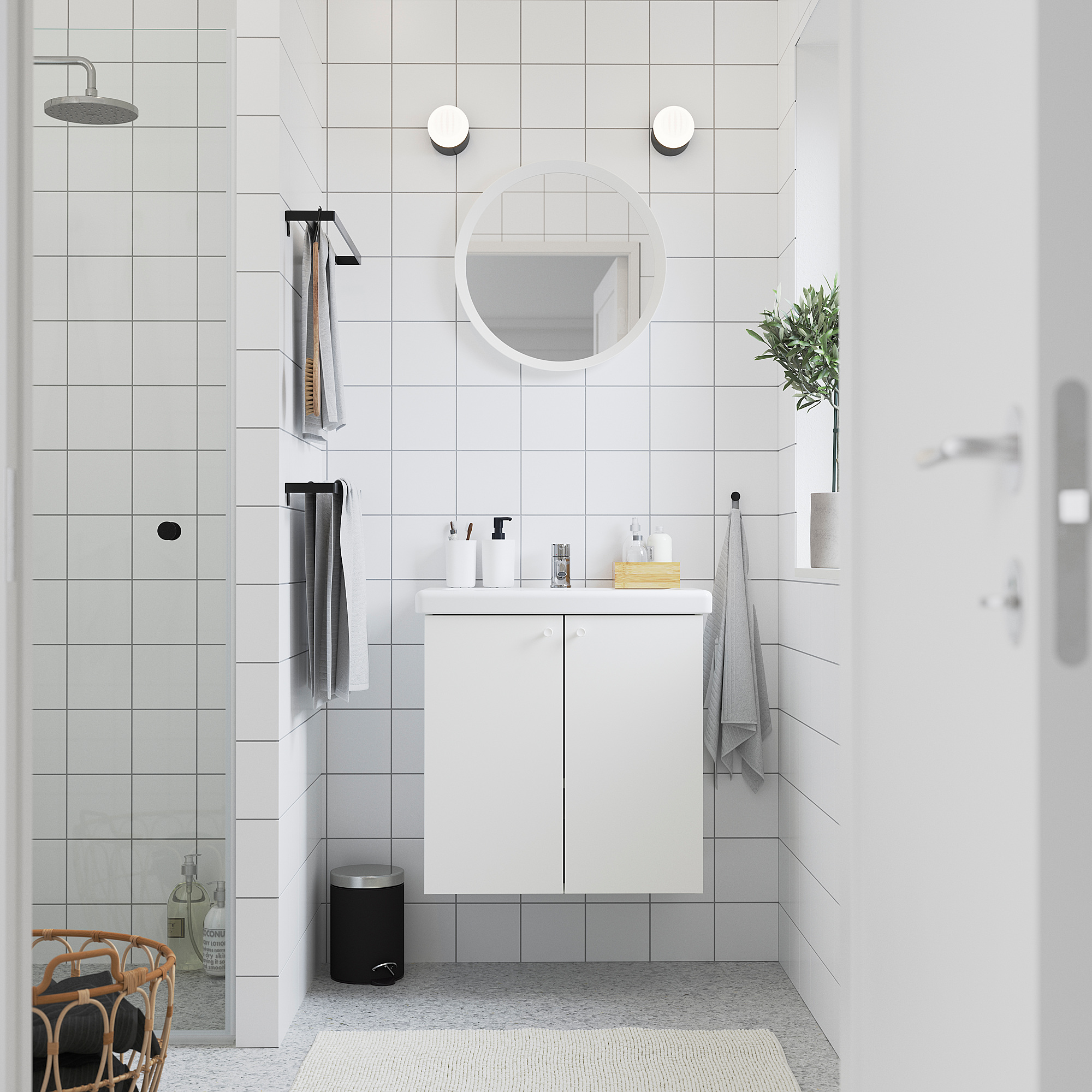 TVÄLLEN/ENHET wash-stnd w doors/wash-basin/tap