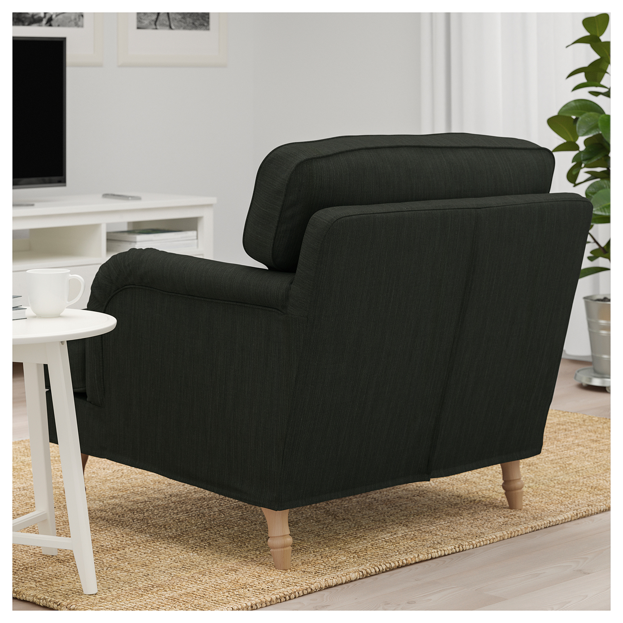 STOCKSUND armchair, Nolhaga dark green/light brown/wood IKEA Hong