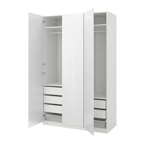FARDAL/PAX wardrobe, white/Fardal high-gloss/white, 150x60x236 cm
