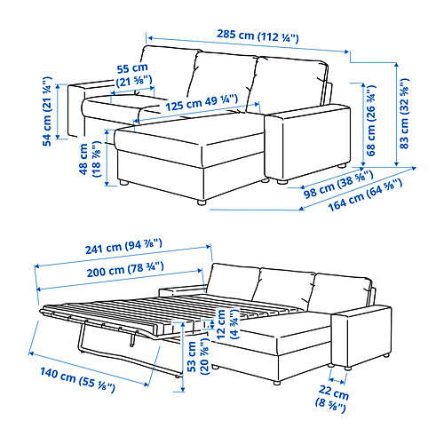 VIMLE 3-seat sofa-bed with chaise longue