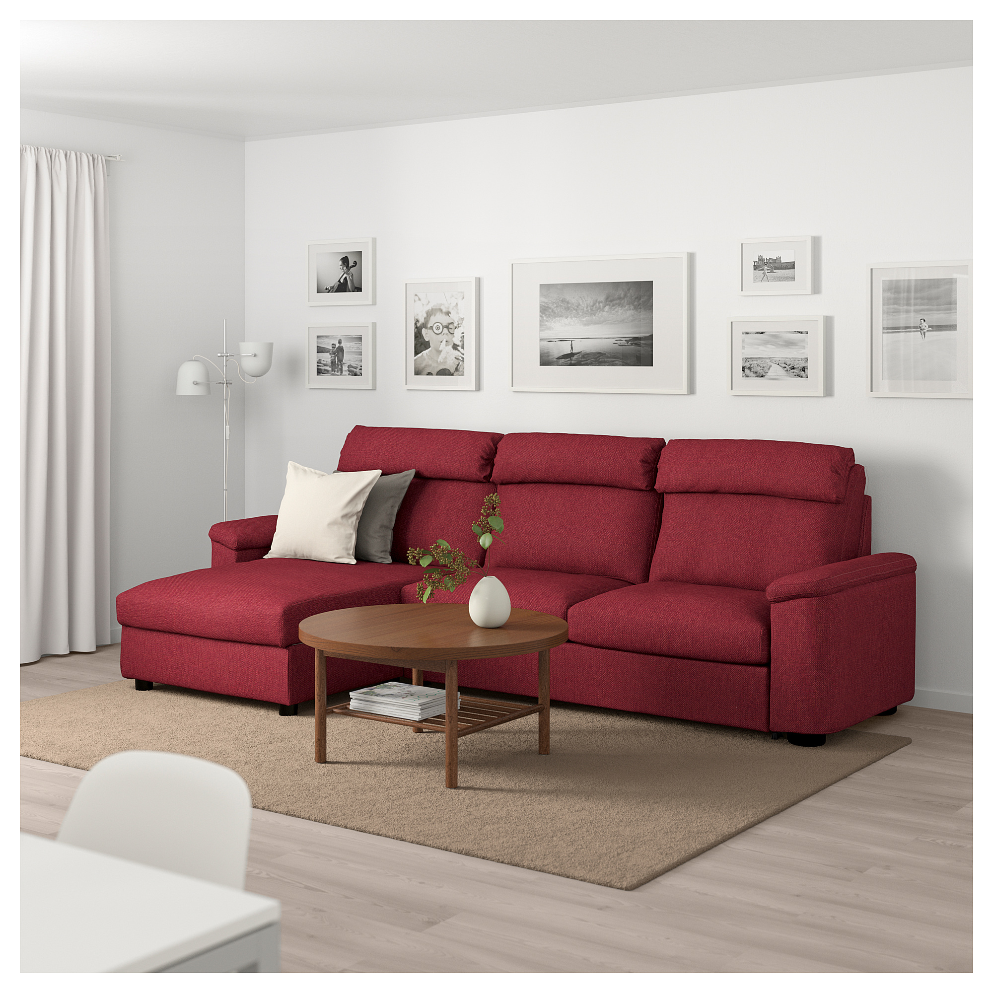 LIDHULT 3seat sofabed, with chaise longue/Lejde redbrown IKEA