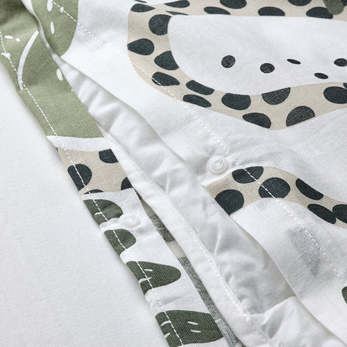KLÄTTERKALLA duvet cover and 2 pillowcases, white/green, 200x200/50x80 cm