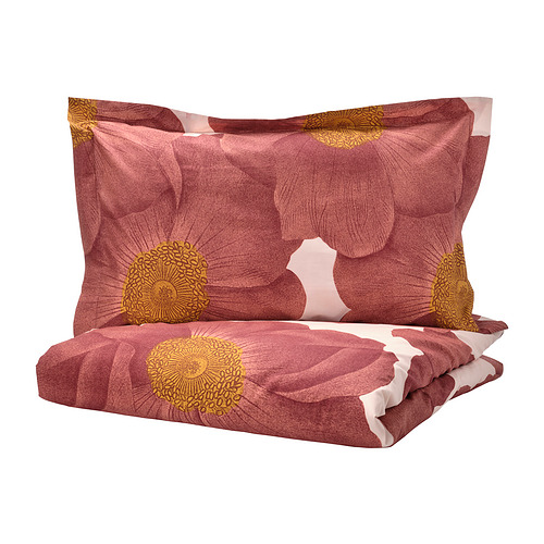 SVARTKLINT duvet cover and 2 pillowcases, light pink/dark pink