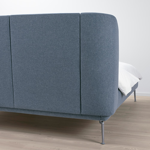 TUFJORD upholstered bed frame, Gunnared blue, queen