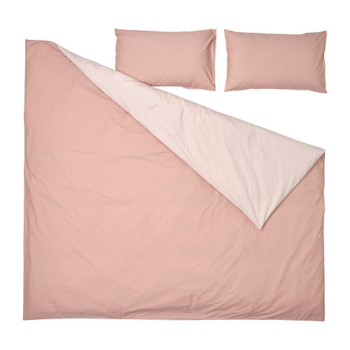STRANDTALL - duvet cover and 2 pillowcases, dark pink/light pink ...