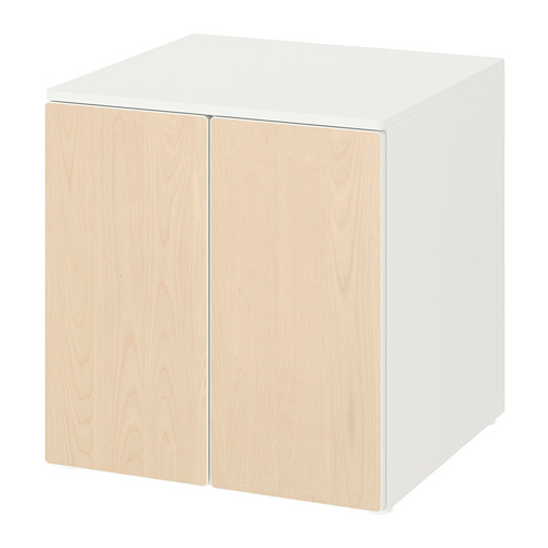 PLATSA/SMÅSTAD cabinet, white birch/with 1 shelf