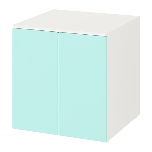 PLATSA/SMÅSTAD cabinet, white pale turquoise/with 1 shelf
