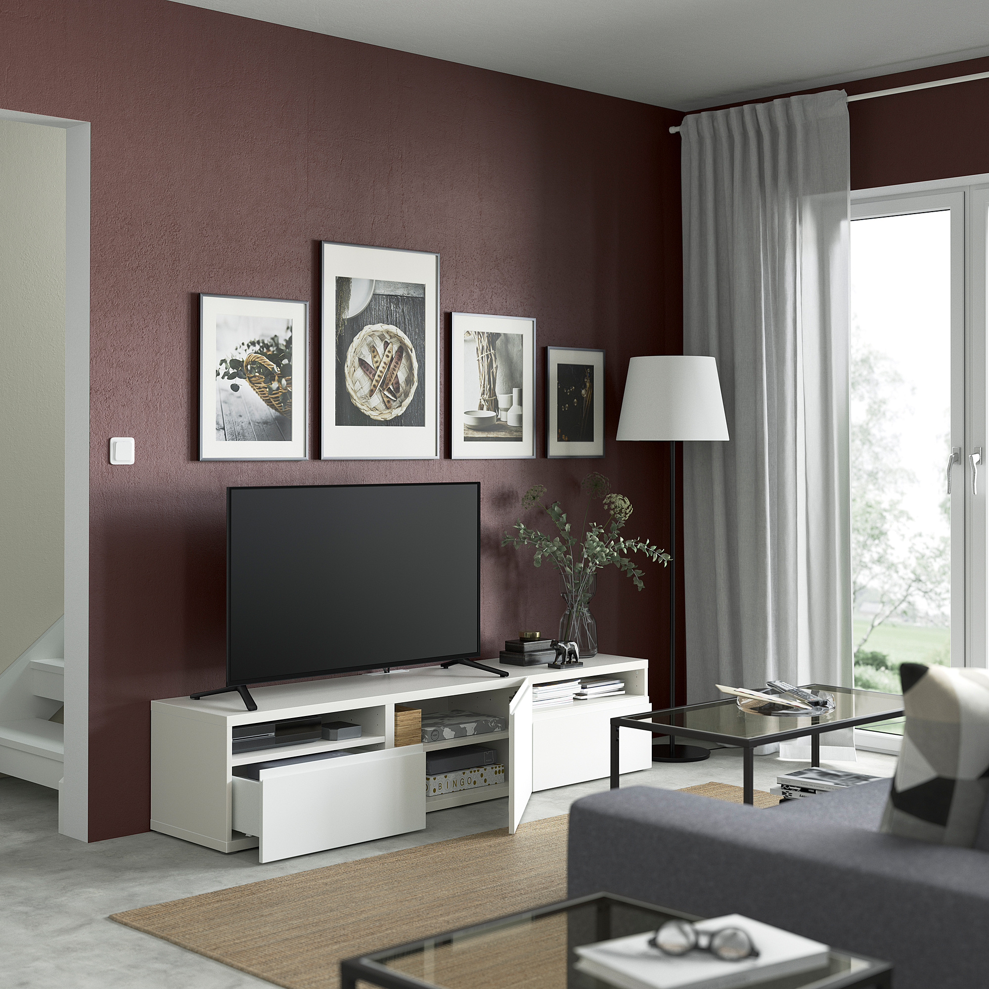 BESTÅ TV bench with drawers and door