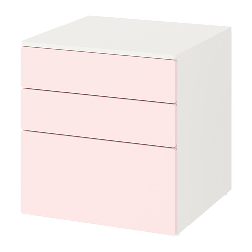 PLATSA/SMÅSTAD chest of 3 drawers, white/pale pink