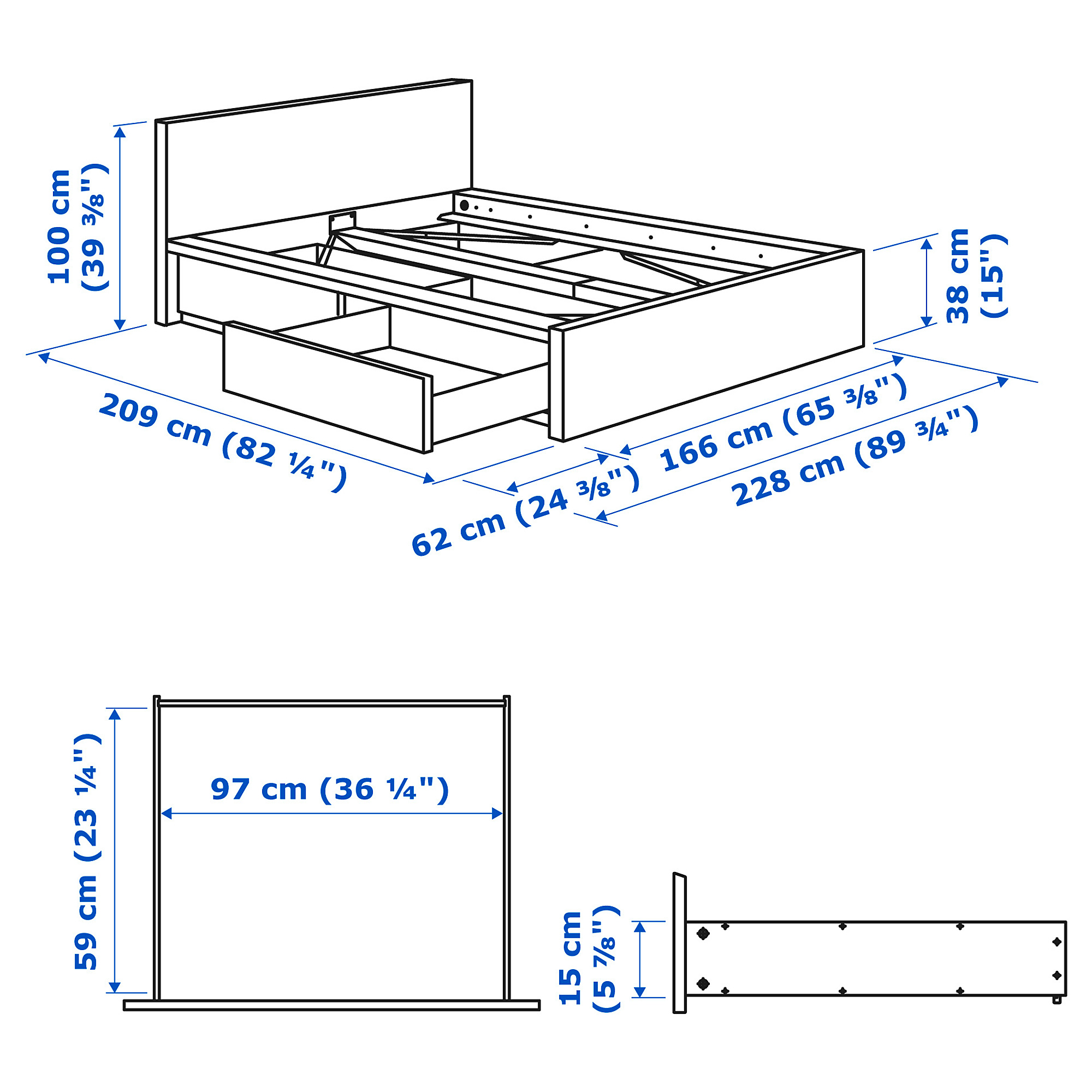 MALM 高身床架連2個抽屜