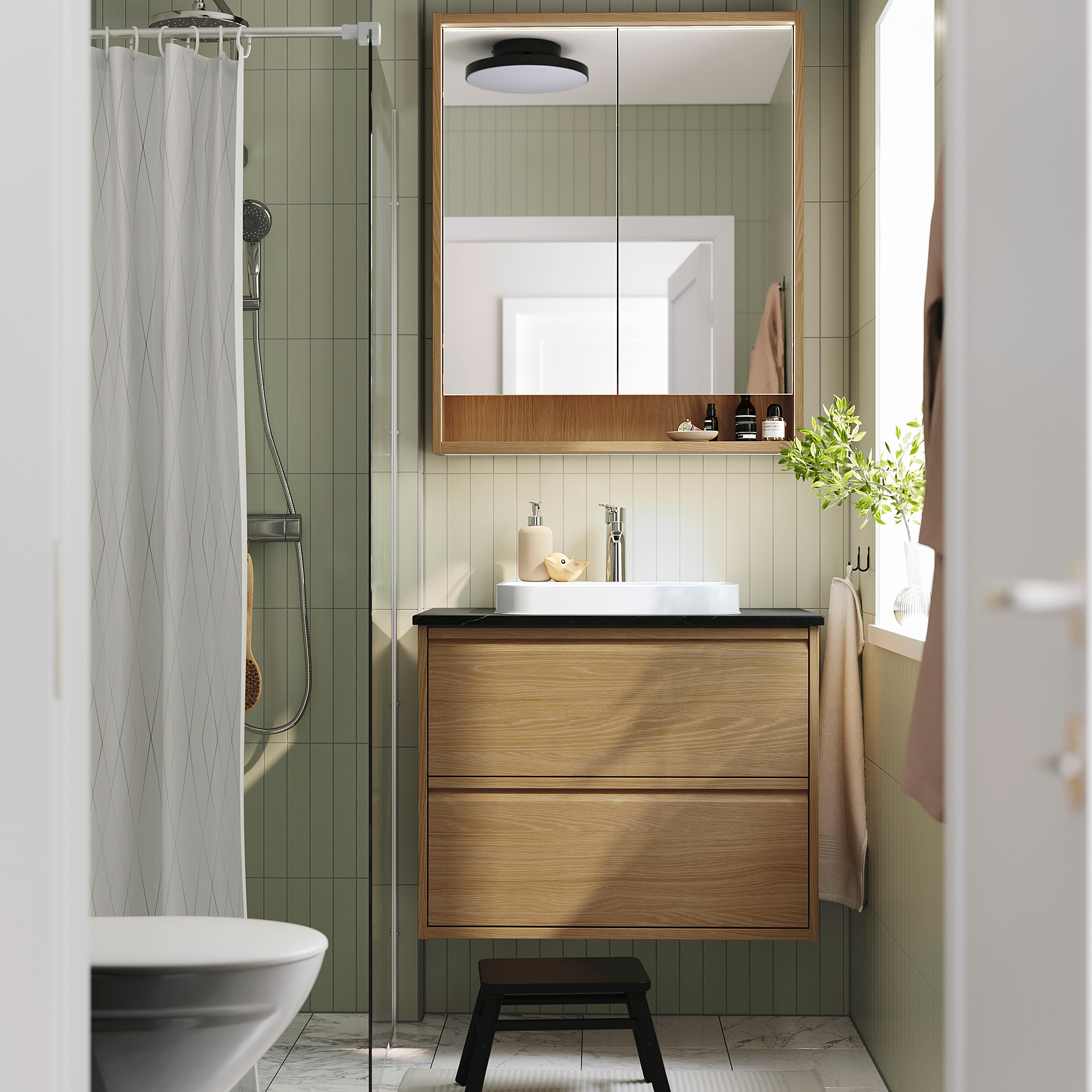 FAXÄLVEN mirror cabinet w built-in lighting