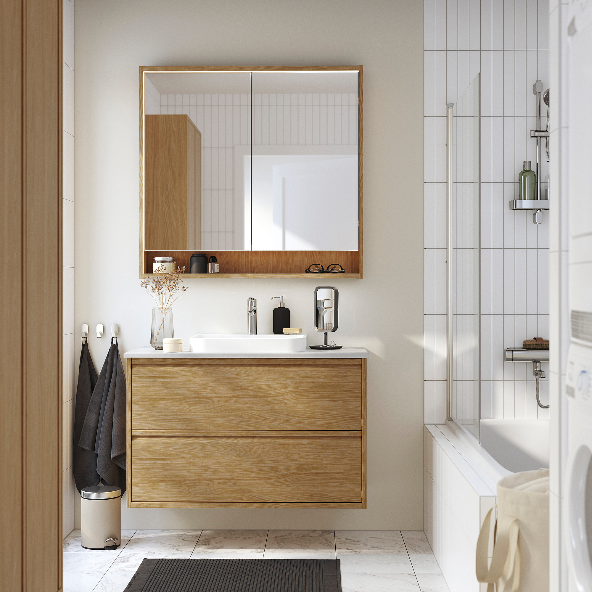 FAXÄLVEN mirror cabinet w built-in lighting
