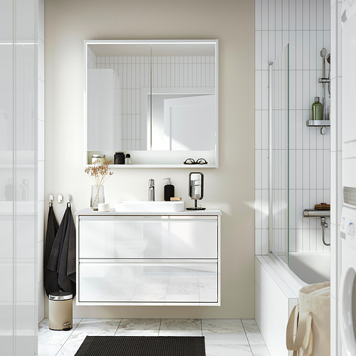 FAXÄLVEN mirror cabinet w built-in lighting