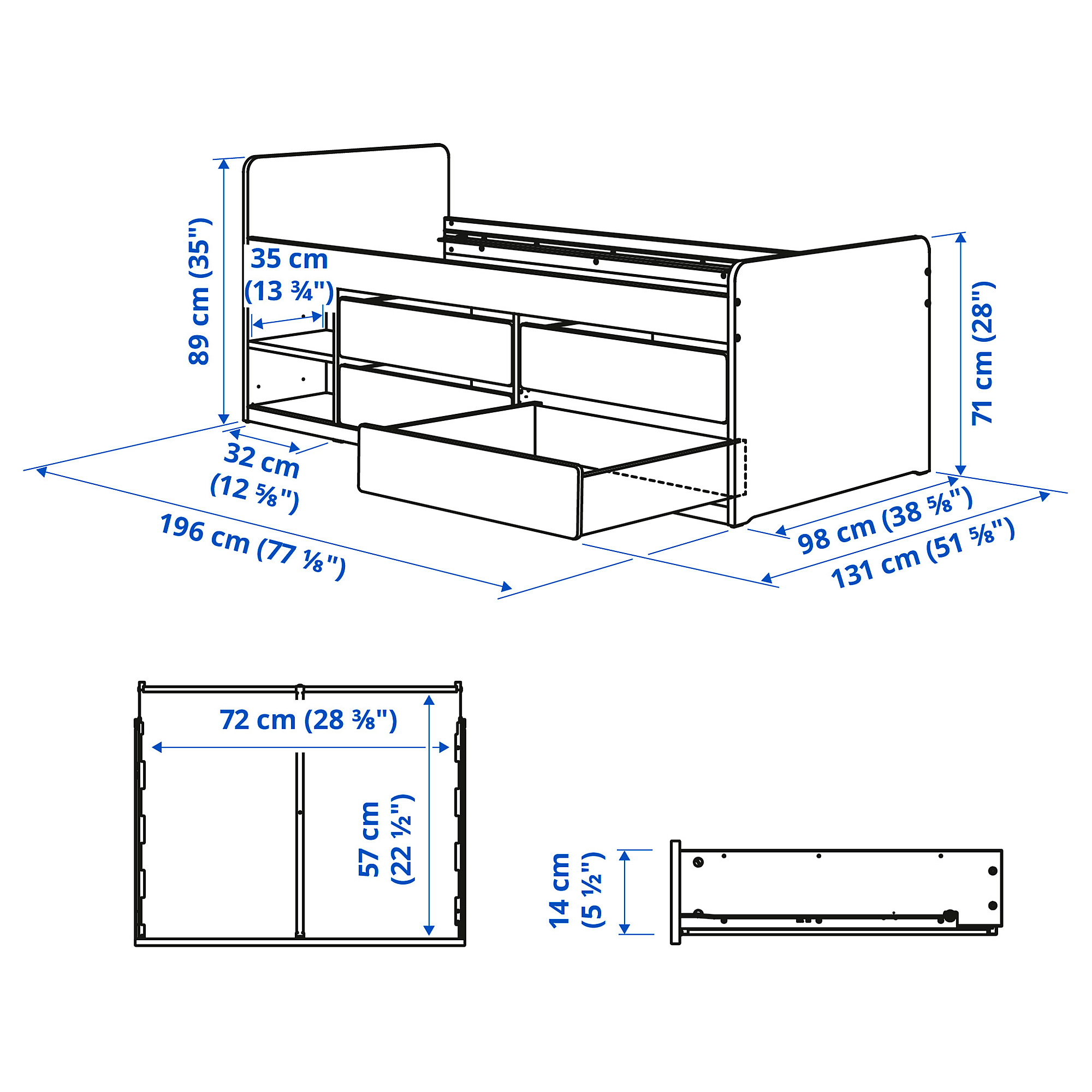 NATTAPA/SLÄKT bed frm w strg+guard rl+slat bd bse