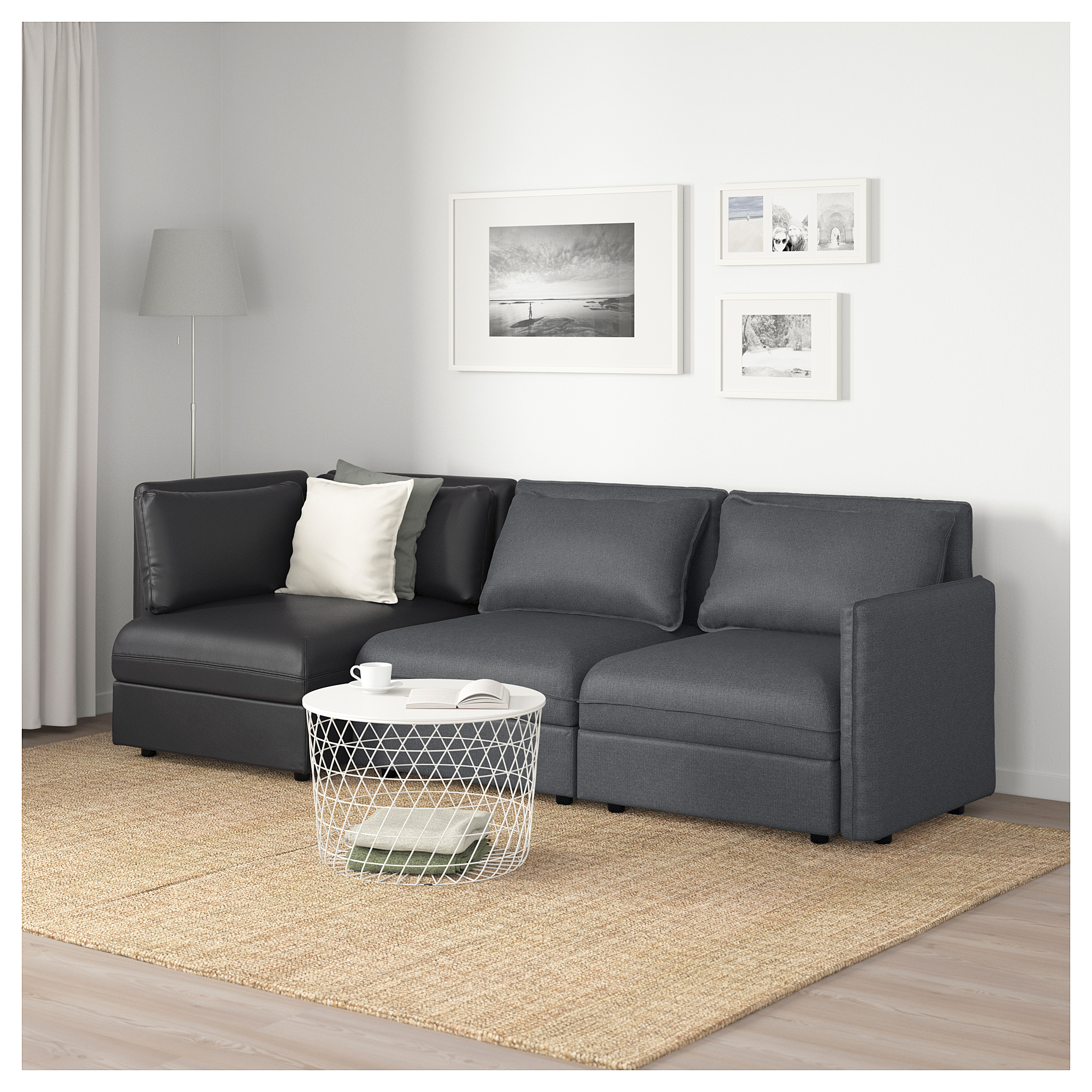 VALLENTUNA 3seat modular sofa, with storage/Hillared/Murum dark grey