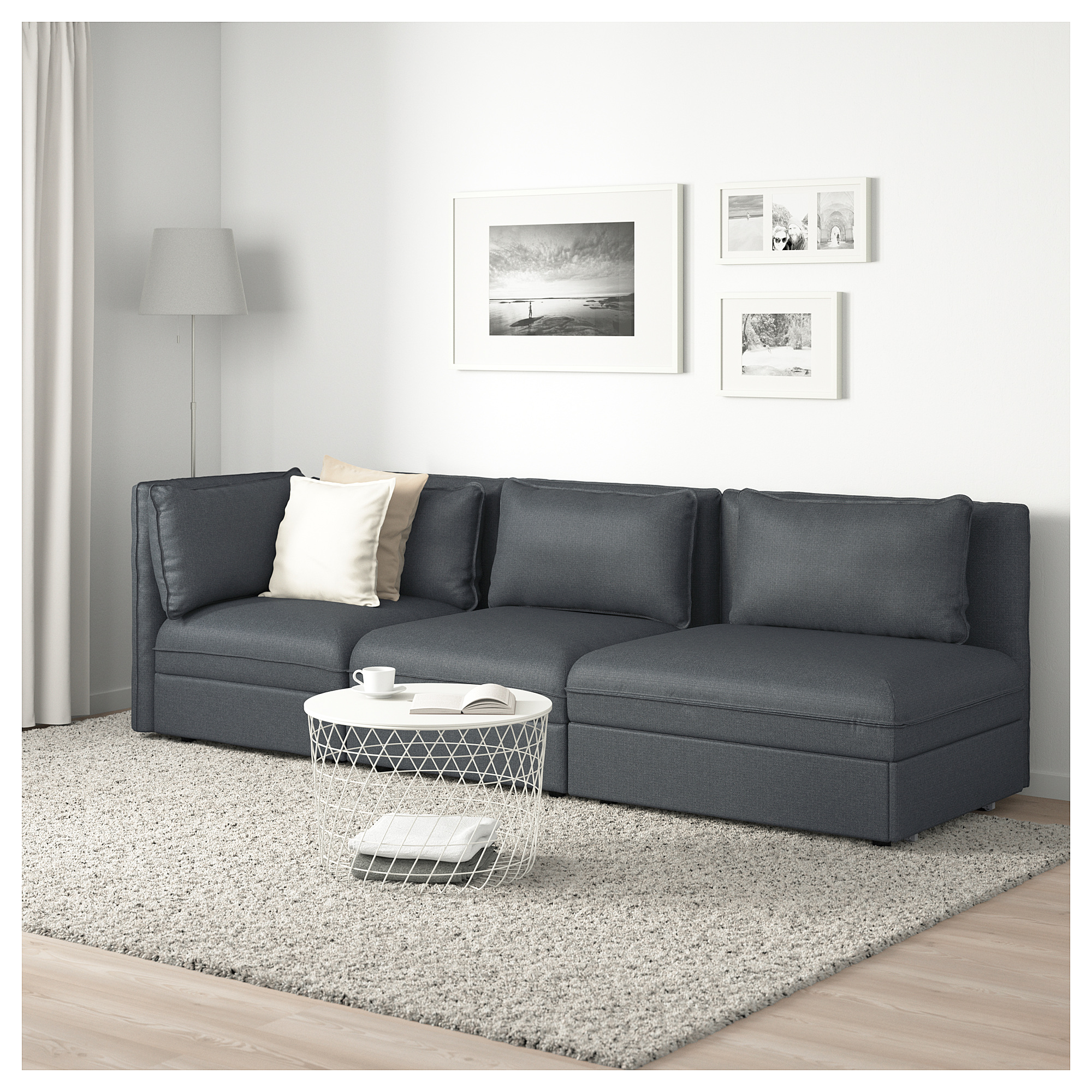 VALLENTUNA 3seat modular sofa with sofabed, with open end/Hillared