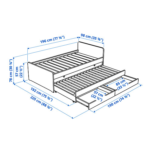 SLÄKT bed frame with underbed and storage