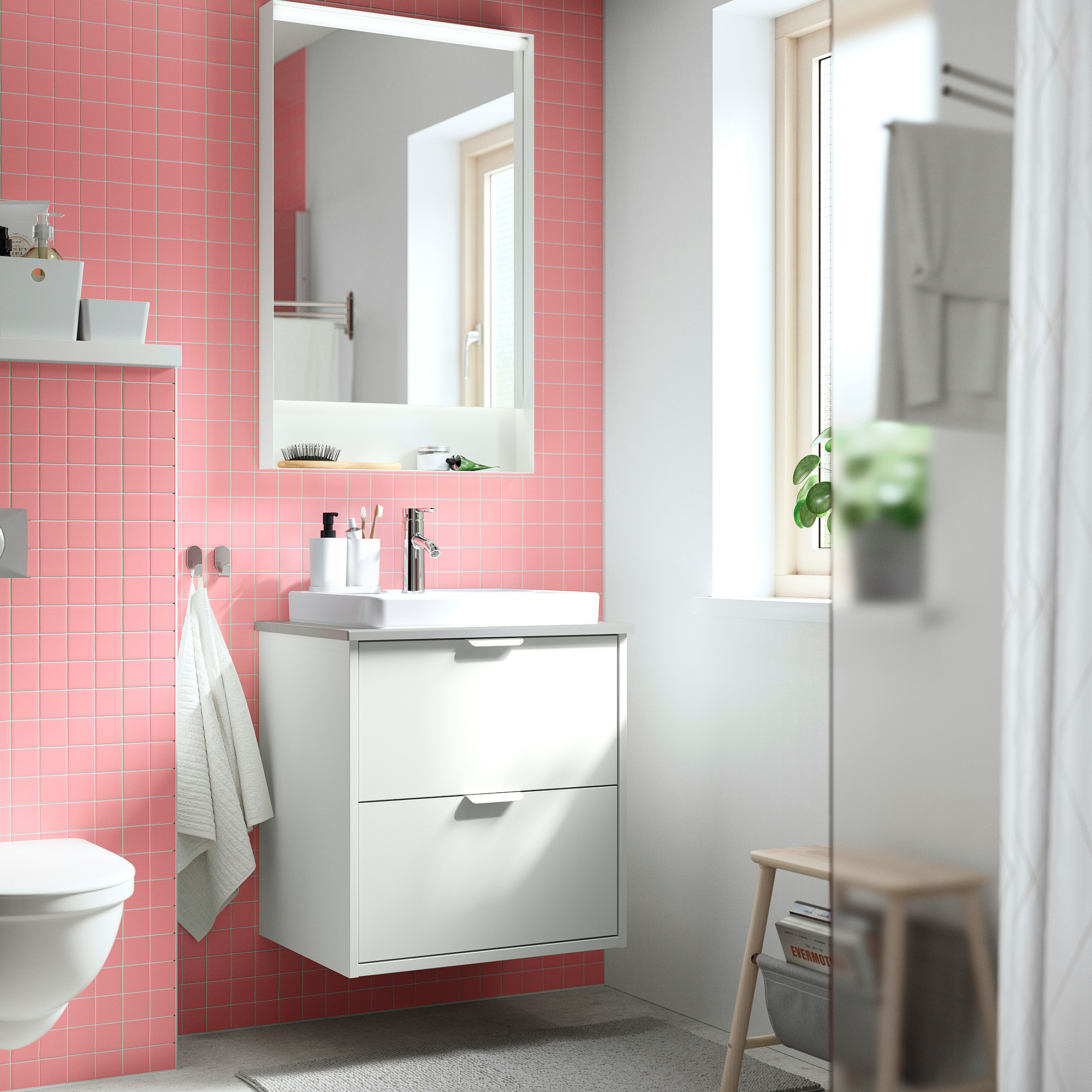 FAXÄLVEN mirror with built-in lighting