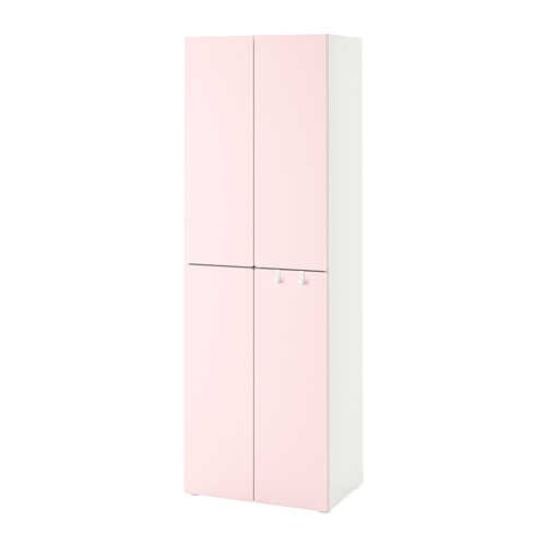 SMÅSTAD wardrobe, white pale pink/with 2 clothes rails