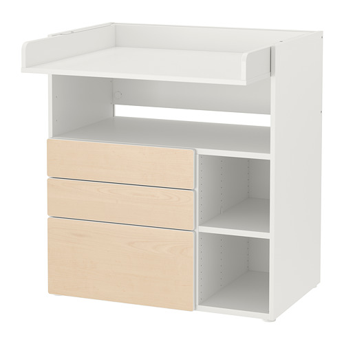 SMÅSTAD changing table, white birch/with 3 drawers