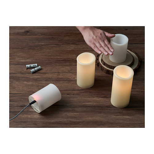 ÄDELLÖVTRÄD LED block candle, set of 3