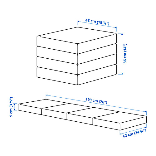 SLÄKT pouffe/mattress, foldable