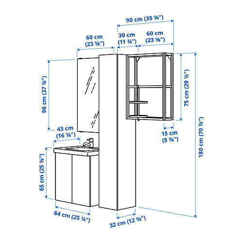 TVÄLLEN/ENHET bathroom furniture, set of 13