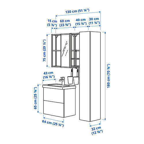 TVÄLLEN/ENHET bathroom furniture, set of 18