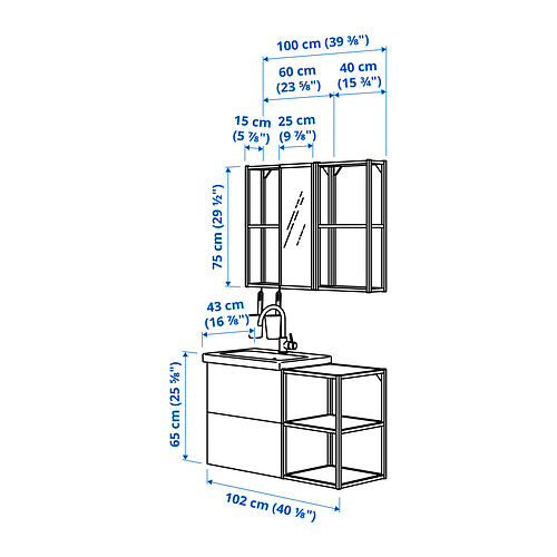 TVÄLLEN/ENHET bathroom furniture, set of 15