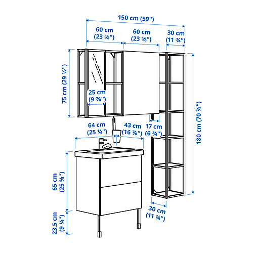 TVÄLLEN/ENHET bathroom furniture, set of 16