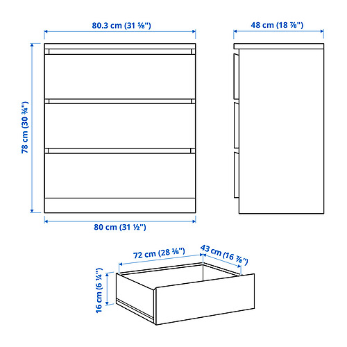 MALM chest of 3 drawers