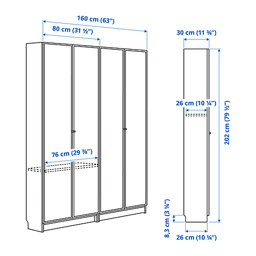 BILLY/HÖGBO bookcase combination w glass doors