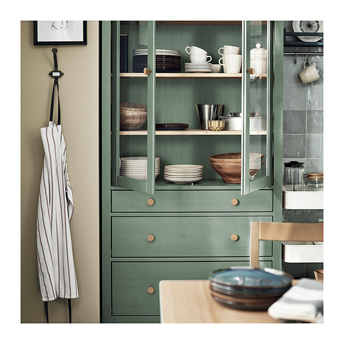 HEMNES glass-door cabinet with 3 drawers