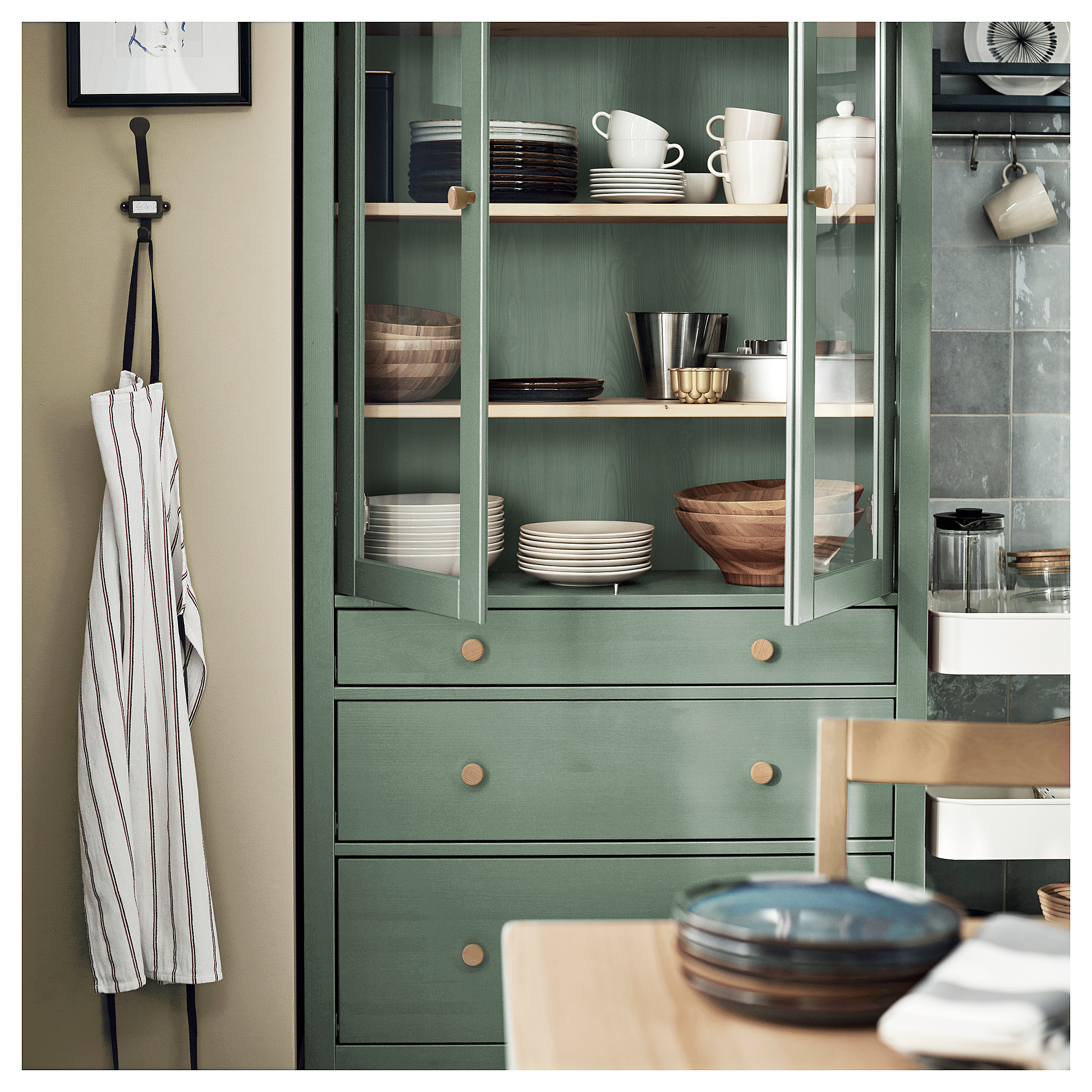 HEMNES 玻璃門貯物櫃連3層抽屜