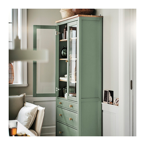 HEMNES glass-door cabinet with 3 drawers