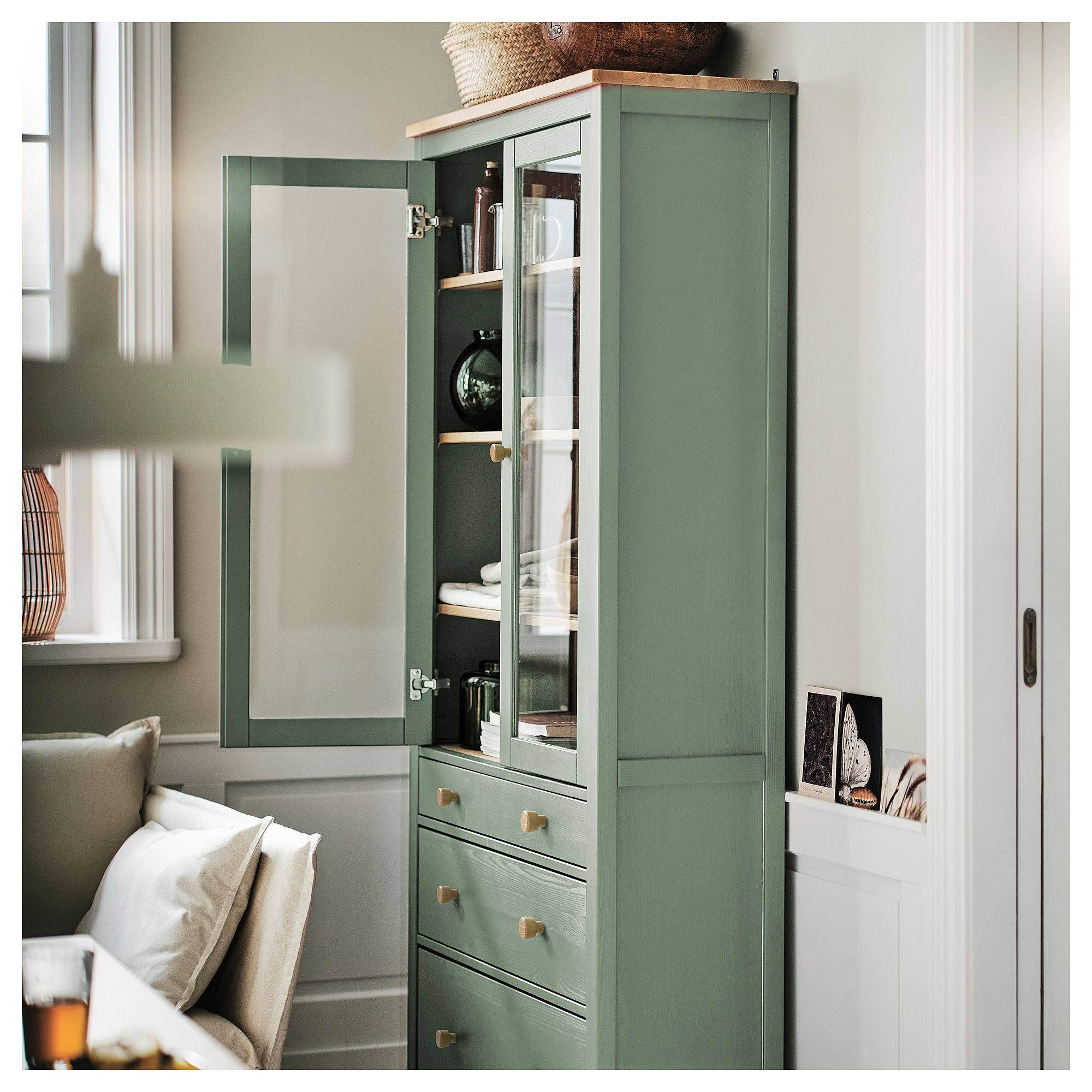 HEMNES 玻璃門貯物櫃連3層抽屜