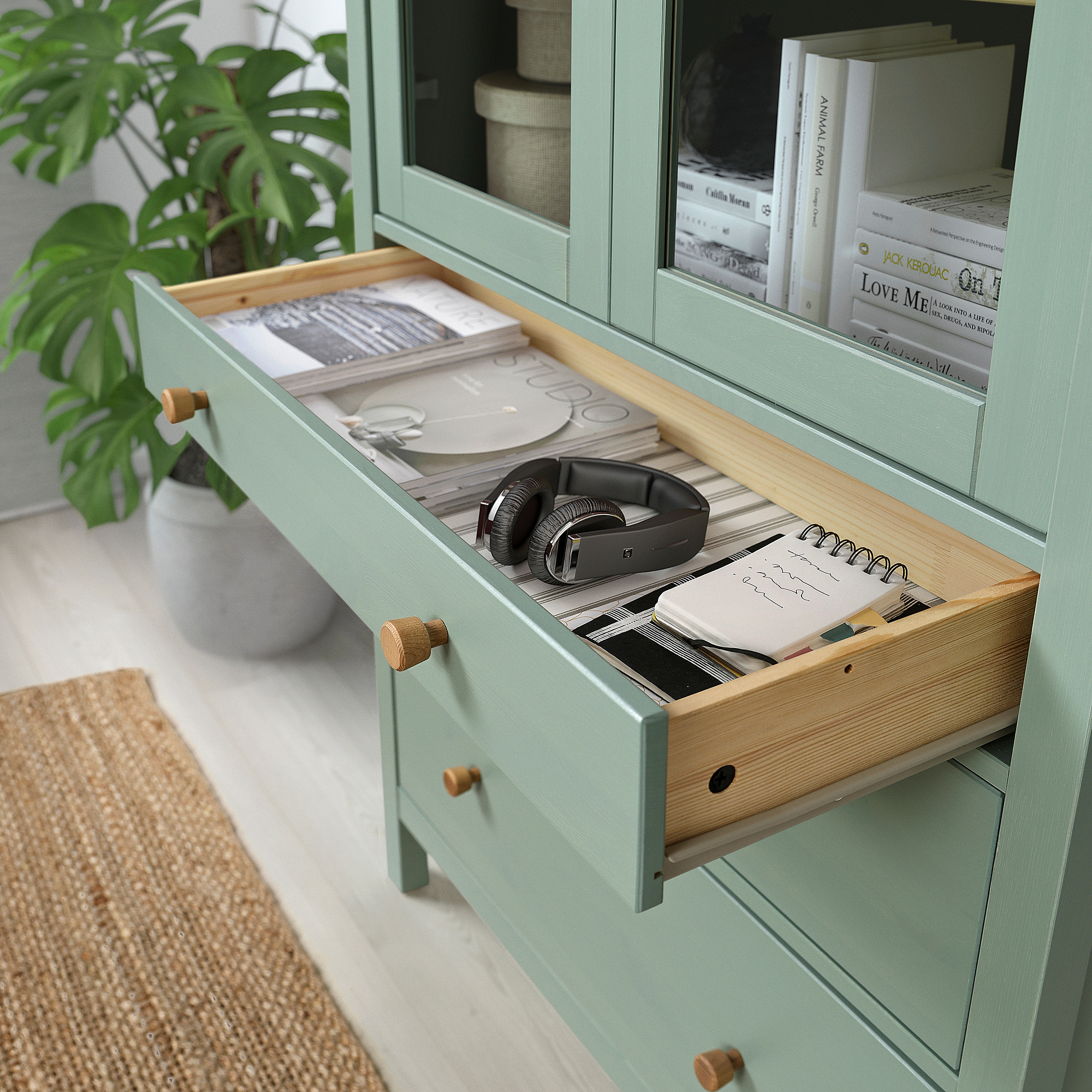 HEMNES 玻璃門貯物櫃連3層抽屜