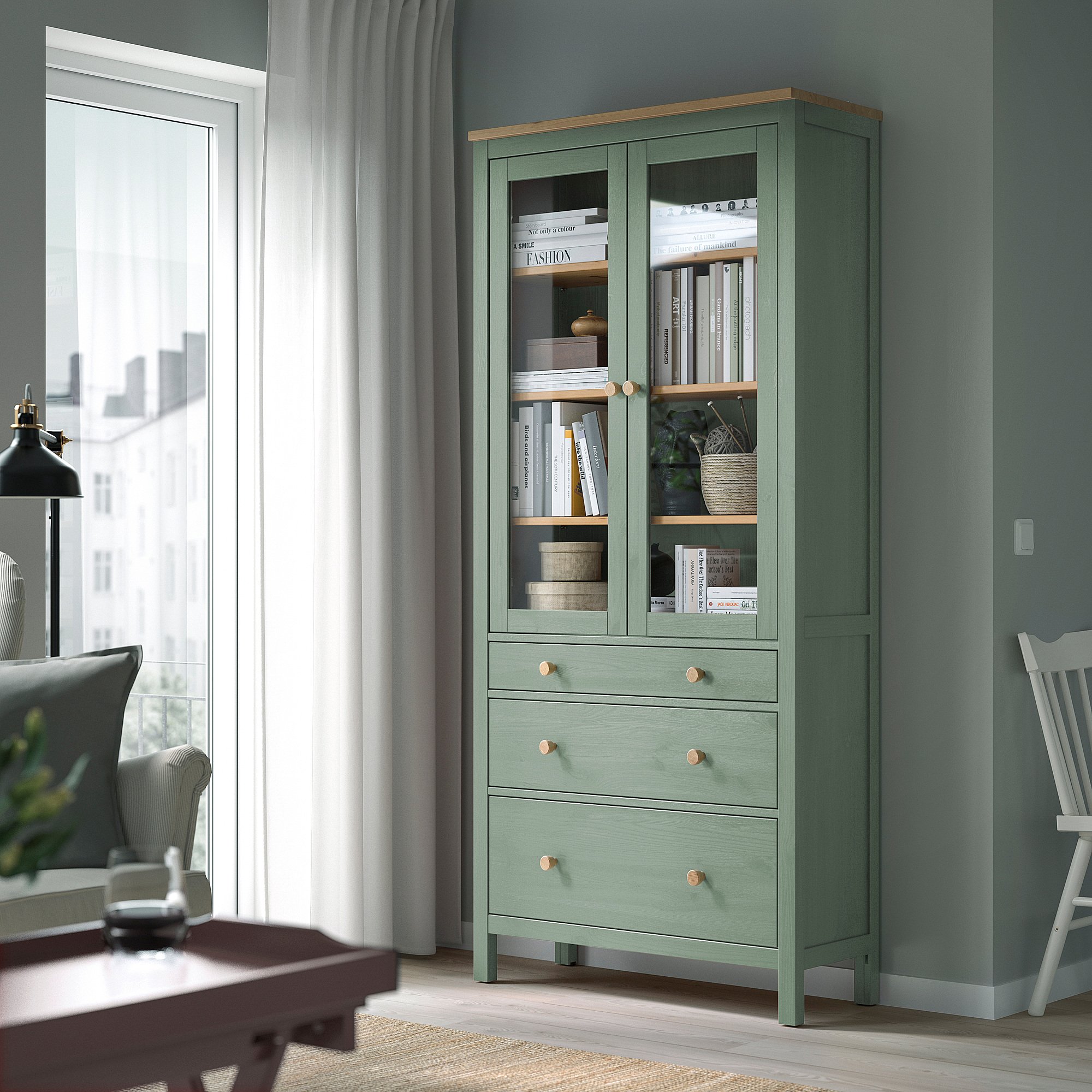 HEMNES 玻璃門貯物櫃連3層抽屜