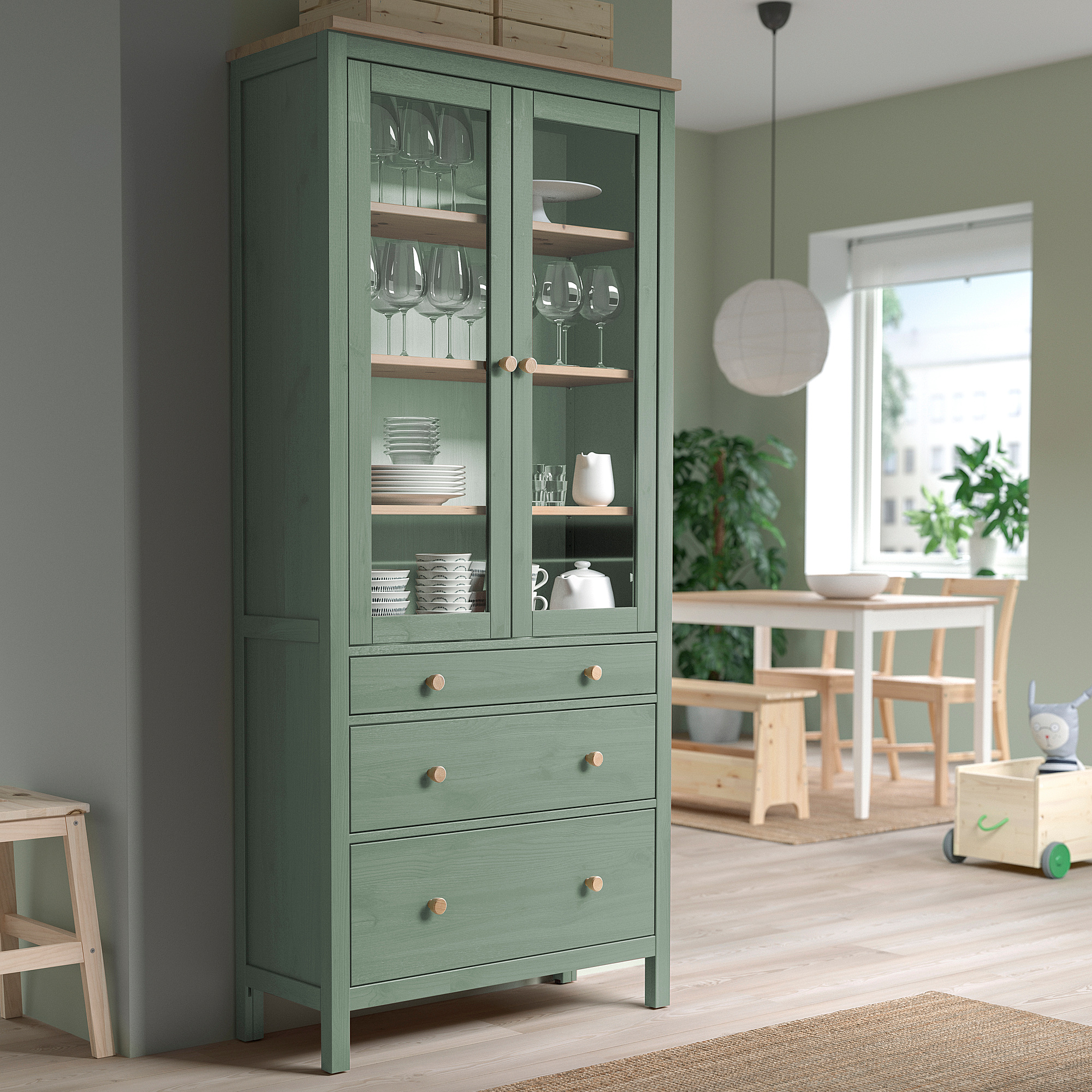 HEMNES 玻璃門貯物櫃連3層抽屜