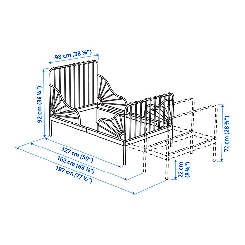 MINNEN ext bed frame with slatted bed base