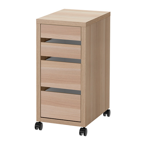 MICKE drawer unit on castors, 35x50x75 cm, white stained oak effect