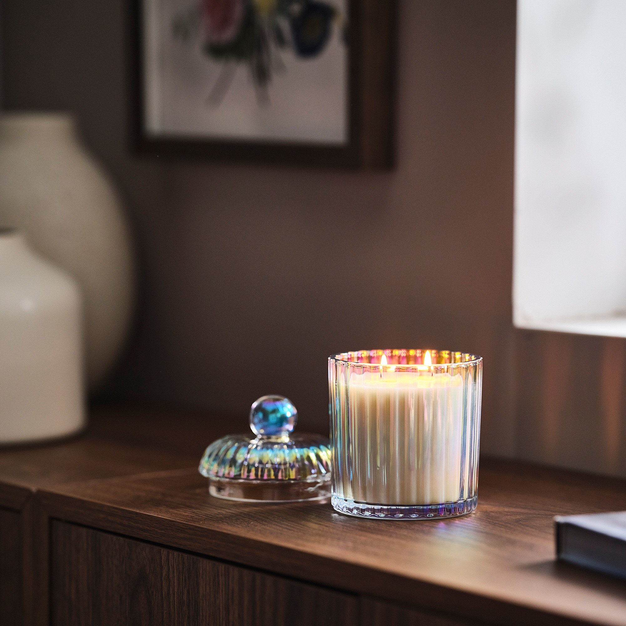 RÄFFELBJÖRK scented candle/glass w lid/2 wicks