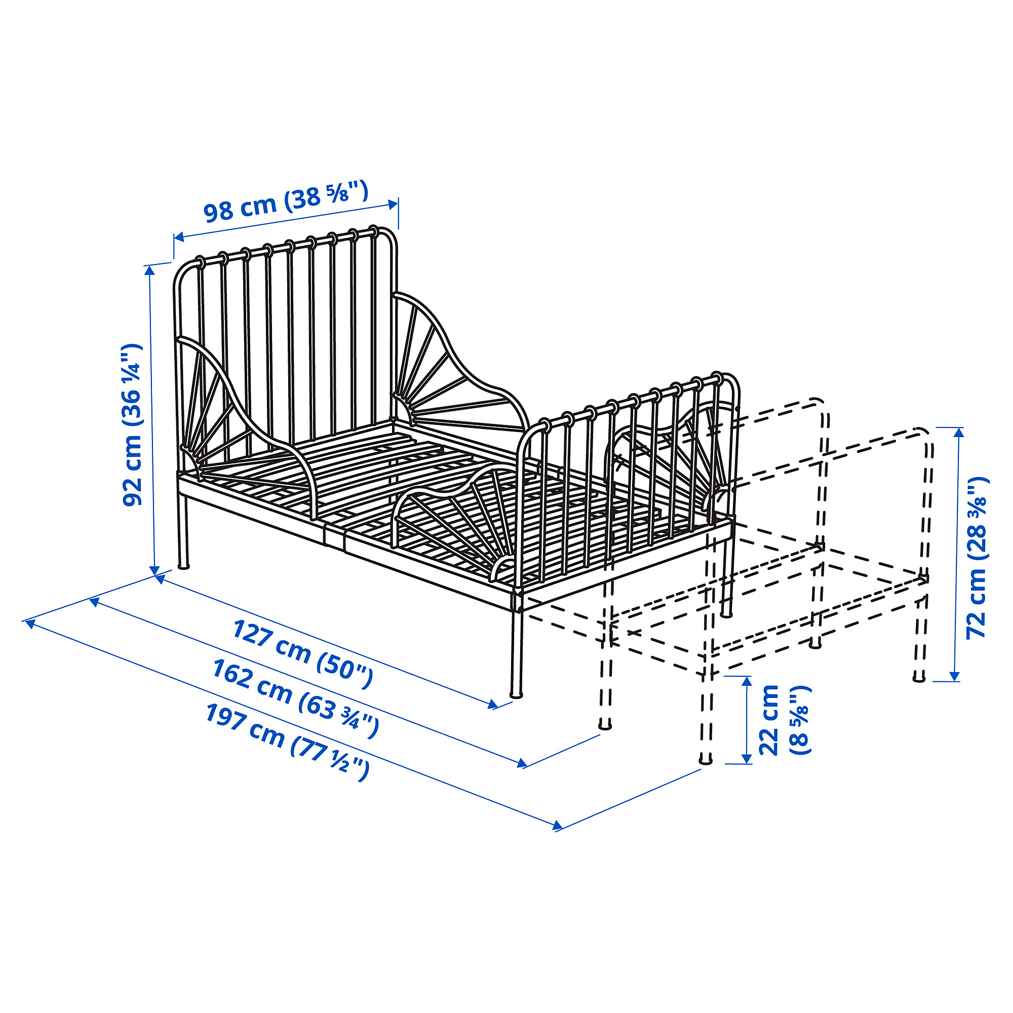 MINNEN ext bed frame with slatted bed base